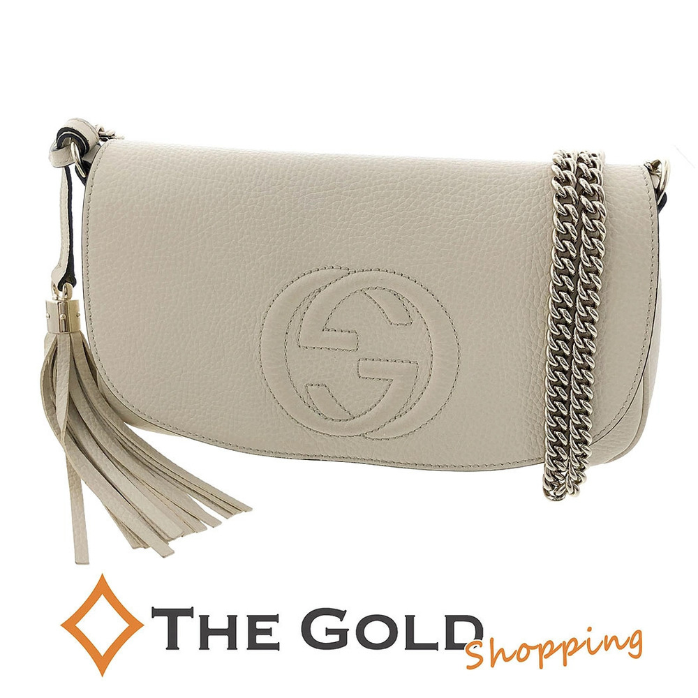 Gucci Chain Soho Fringe Leather Shoulder Bag Ivory White